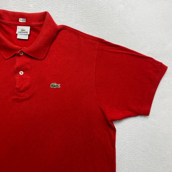 Lacoste Polo Shirt Mens 6 Red Short Sleeve Pique - Picture 4 of 12